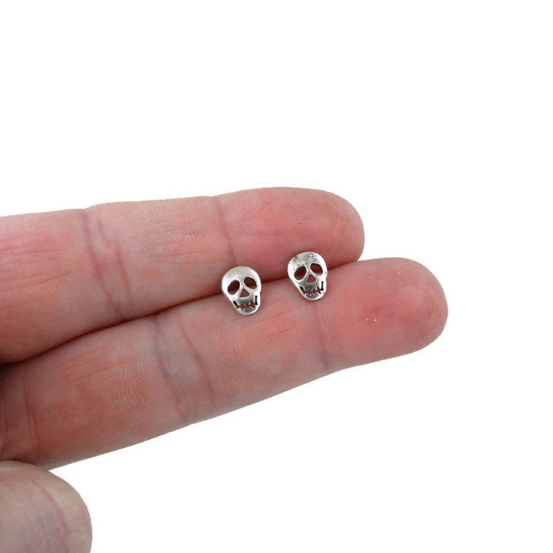 Skull Face Earrings in Sterling Silver