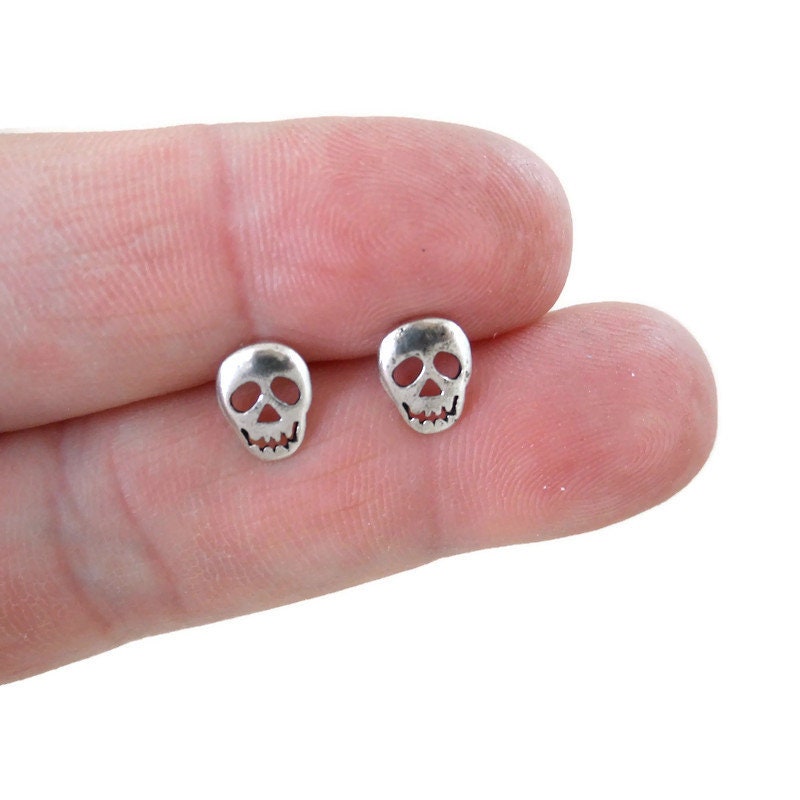 Skull Face Earrings in Sterling Silver