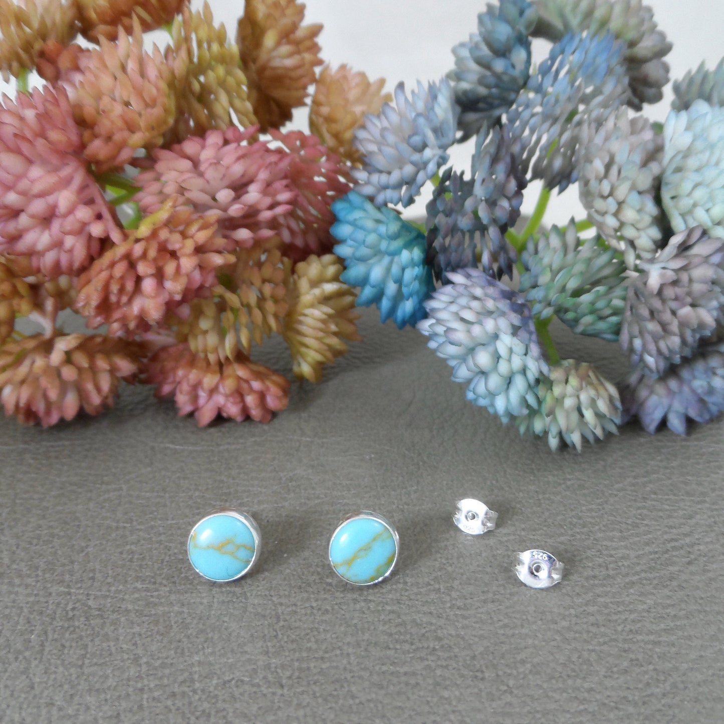 Turquoise Stud Earrings in Sterling Silver, Turquoise Earrings, Cowgirl Earrings, Southwest Earrings Turquoise Stone Studs