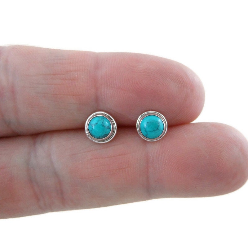 Turquoise Sterling Silver Earrings, Turquoise Silver Studs, 5mm Turquoise Earrings, Tiny Studs, Southwest Earrings, Boho Earrings