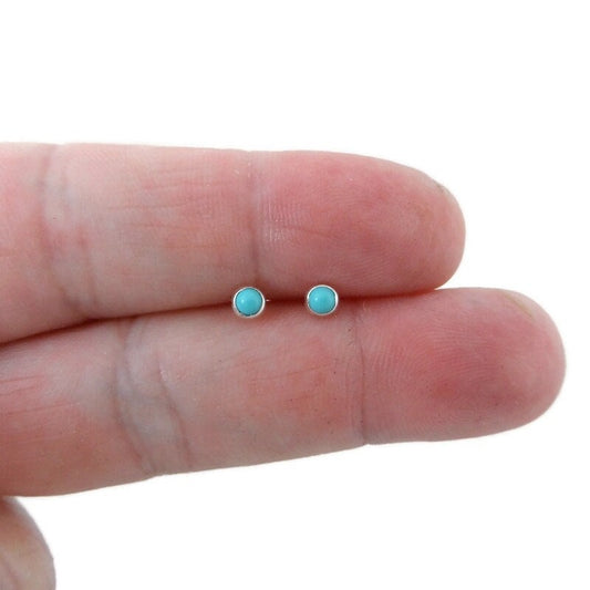 Tiny Turquoise Stud Earrings in Sterling Silver, Turquoise Earrings, 3mm Earrings, Tiny Earrings, Dainty Earrings, Southwestern Jewelry