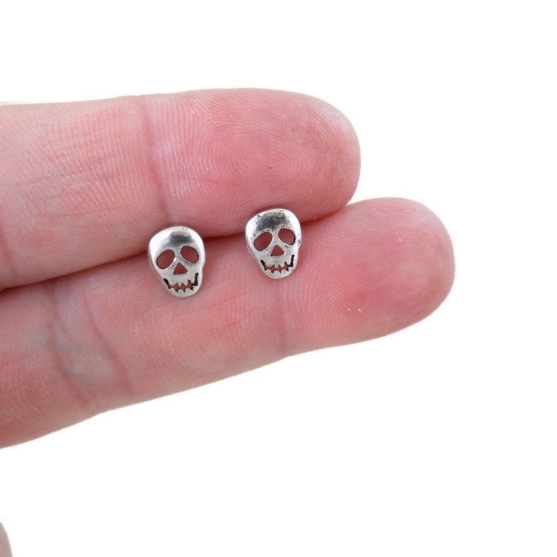 Skull Face Earrings in Sterling Silver