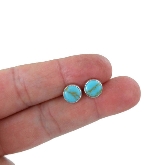 Turquoise Stud Earrings in Sterling Silver, Turquoise Earrings, Cowgirl Earrings, Southwest Earrings Turquoise Stone Studs