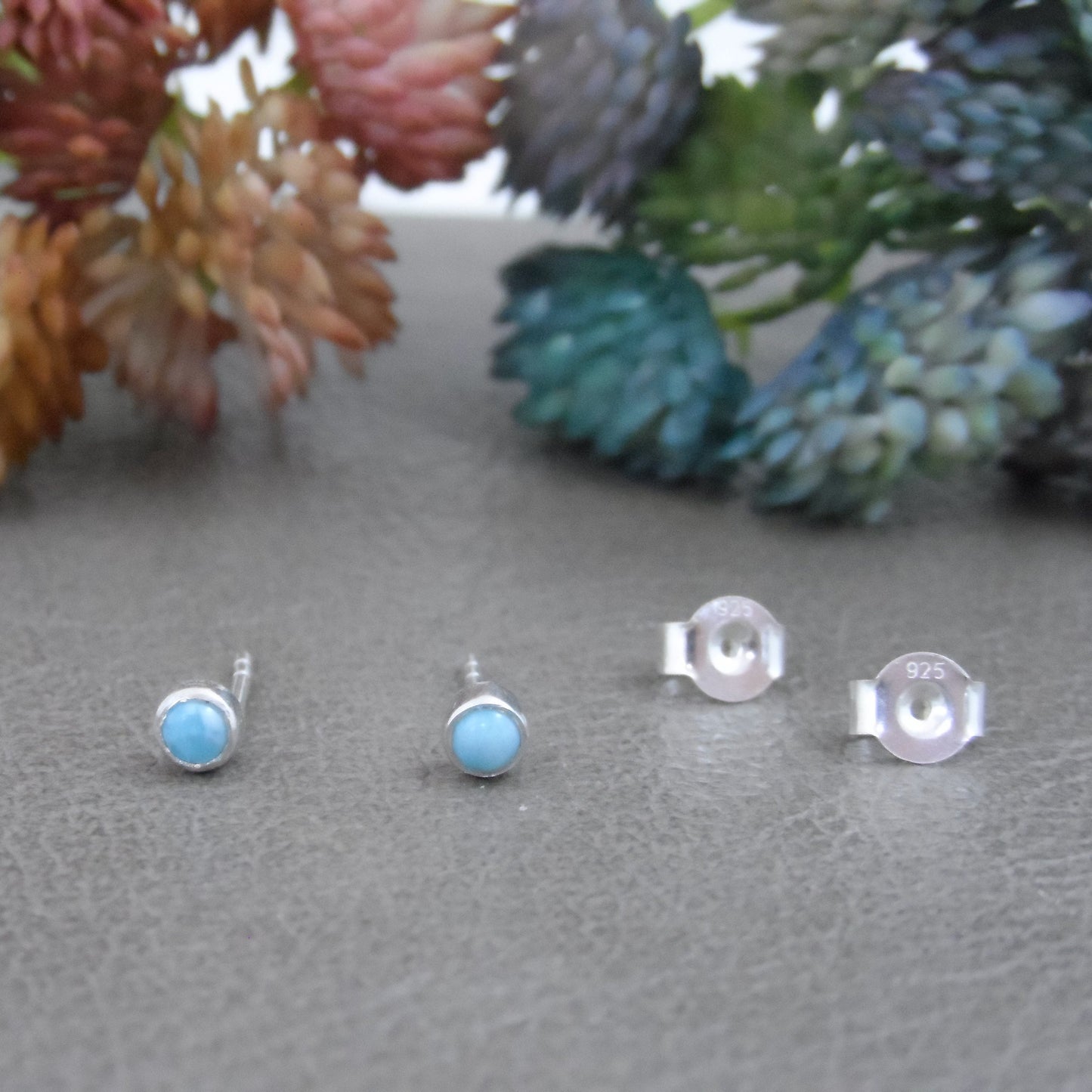 Tiny Larimar Sterling Silver Earrings, Larimar Silver Studs, 3mm Larimar Earrings, Tiny Studs, Larimar Jewelry, Boho Earrings