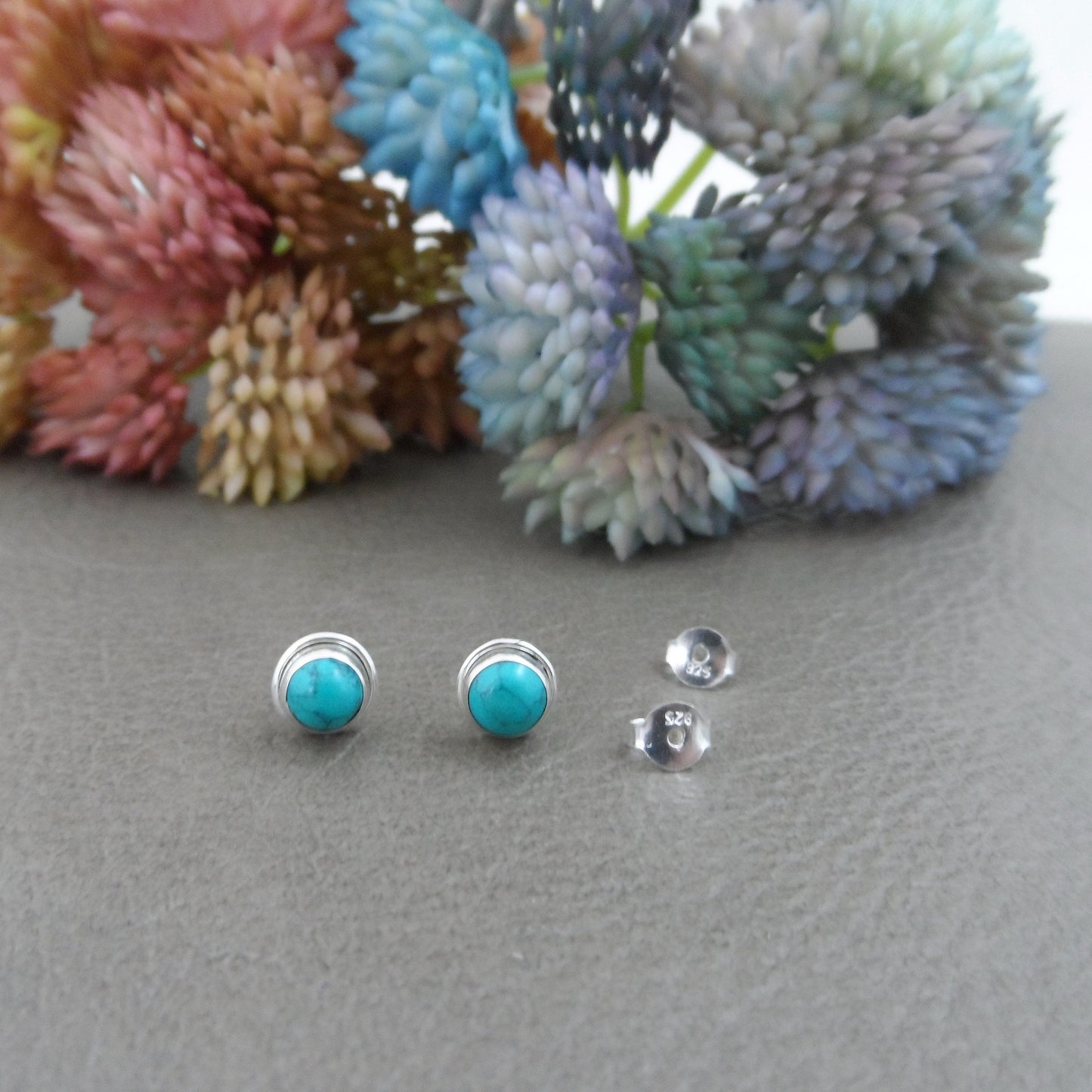 Turquoise Sterling Silver Earrings, Turquoise Silver Studs, 5mm Turquoise Earrings, Tiny Studs, Southwest Earrings, Boho Earrings