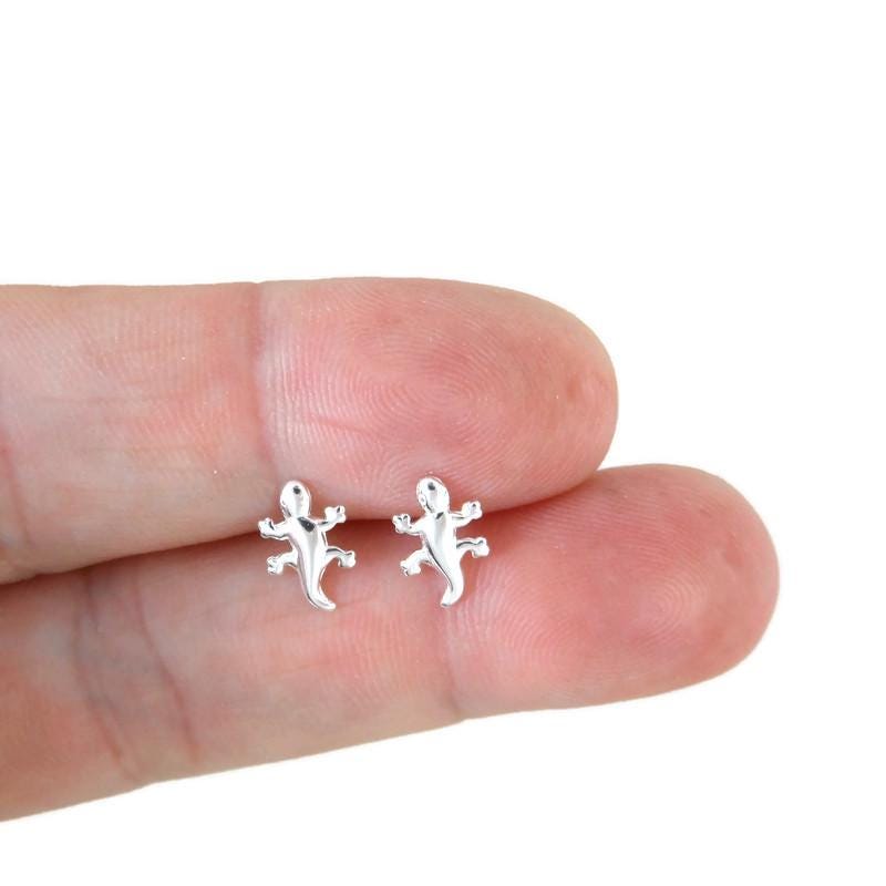 Cute Lizard Earrings in Sterling Silver, Gecko Studs, Silver Lizard Stud, Lizard Jewelry, Tiny Lizard Studs, Animal Earrings