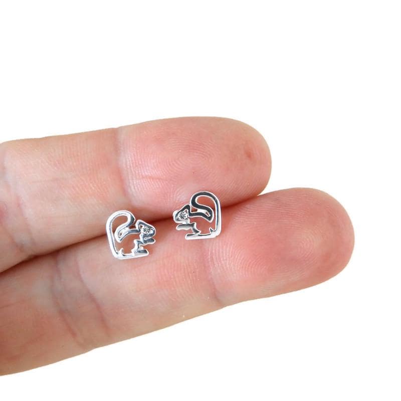 Squirrel Earrings in Sterling Silver, Squirrel Earrings, Animal Earrings, Kids Earrings, Tiny Stud, Squirrel Studs, Nature Earrings