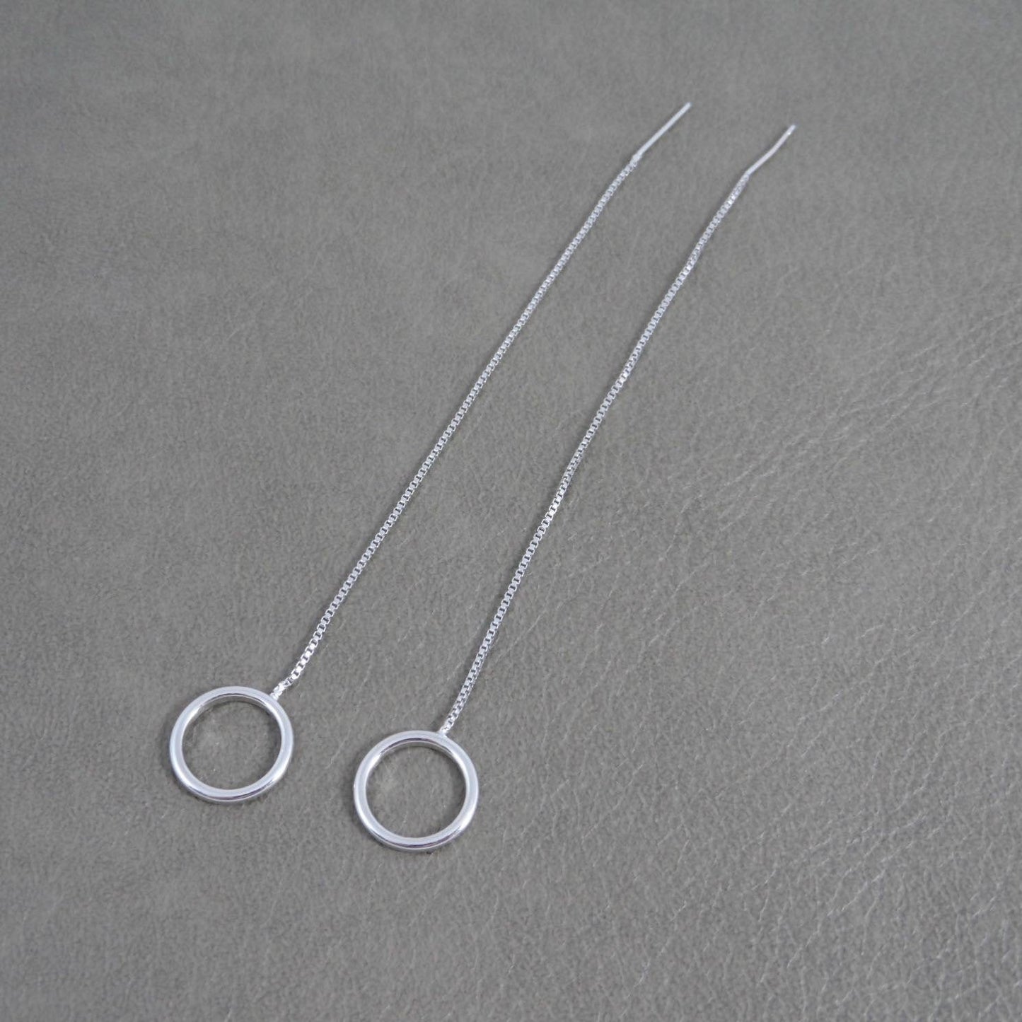 Circle Ear Threader Earrings in Sterling Silver