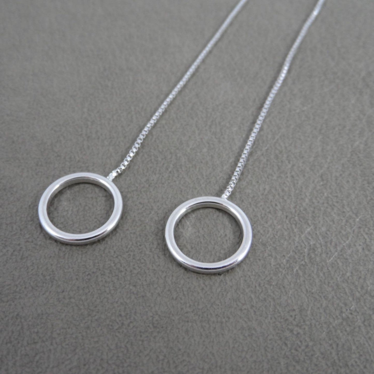 Circle Ear Threader Earrings in Sterling Silver