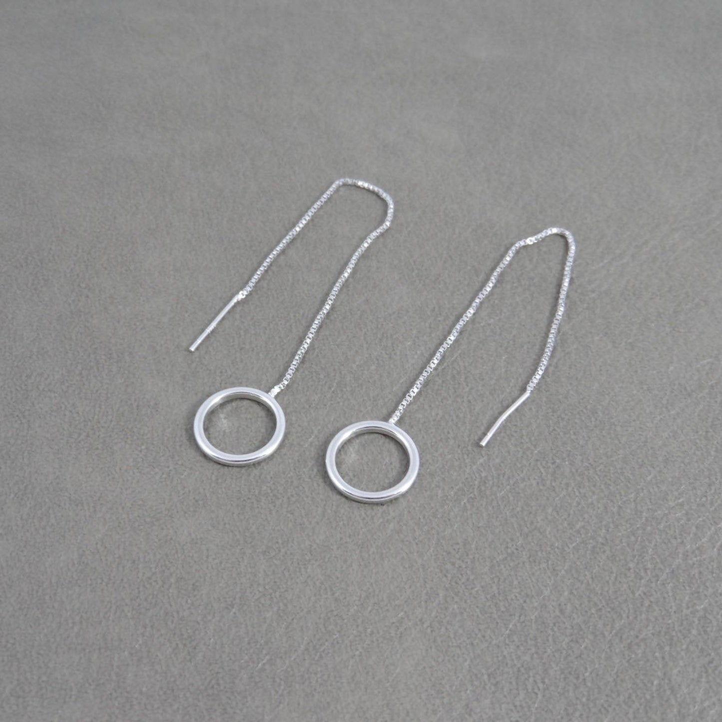 Circle Ear Threader Earrings in Sterling Silver