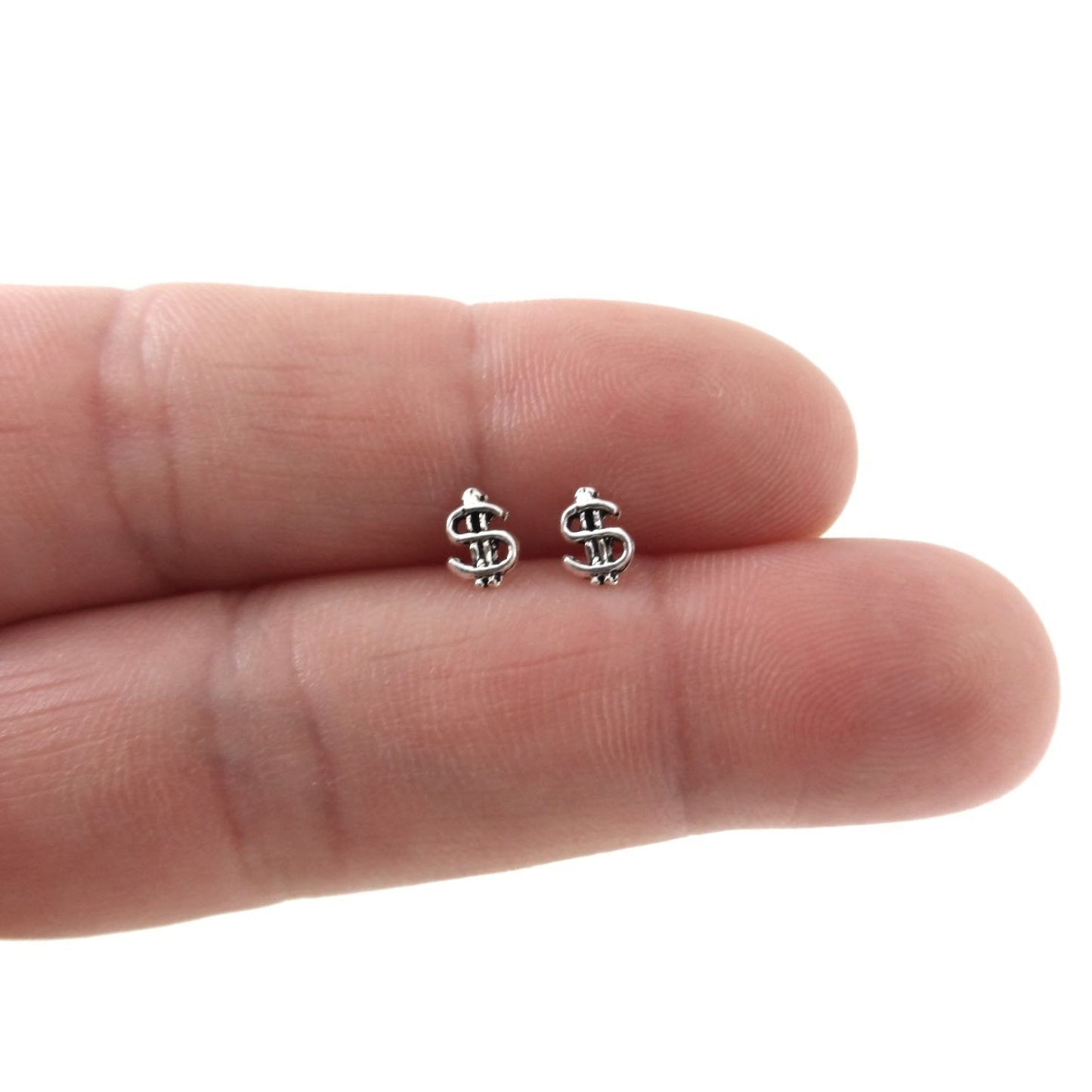 Dollar Sign Earrings in Sterling Silver