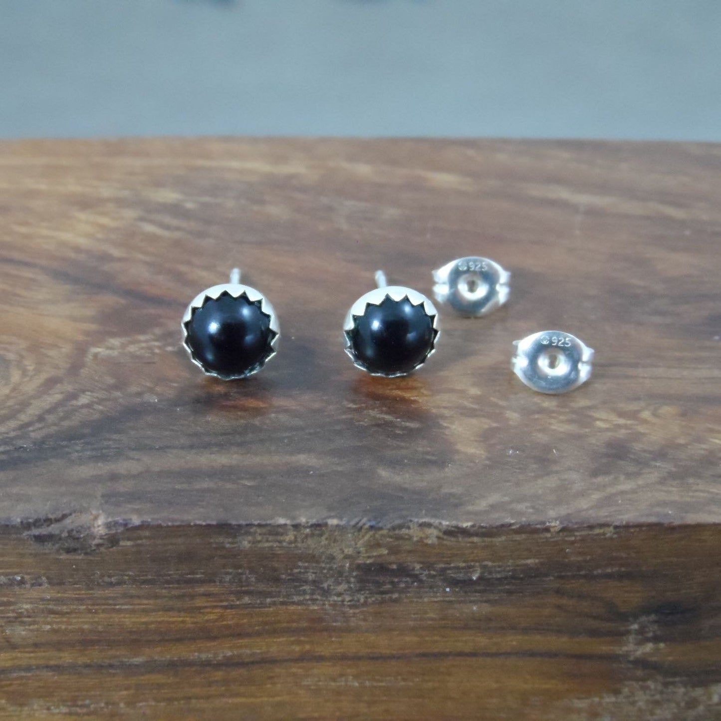 Black Onyx Studs in Sterling Silver-6mm