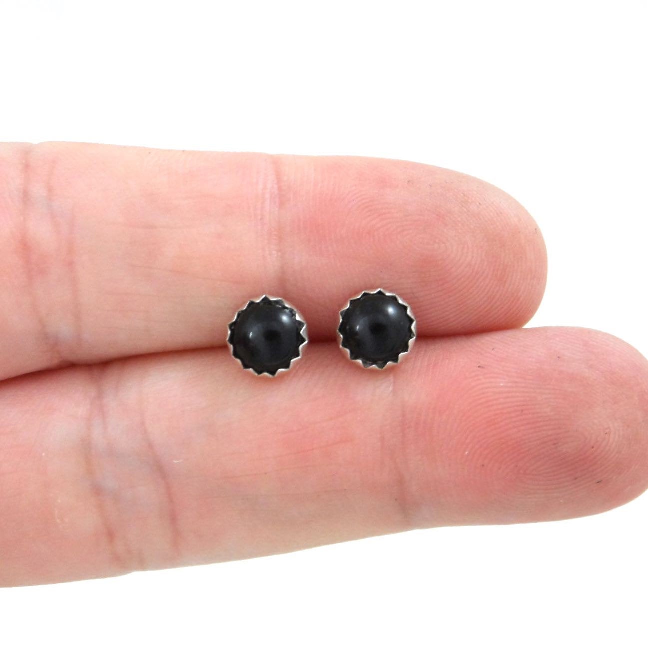 Black Onyx Studs in Sterling Silver-6mm