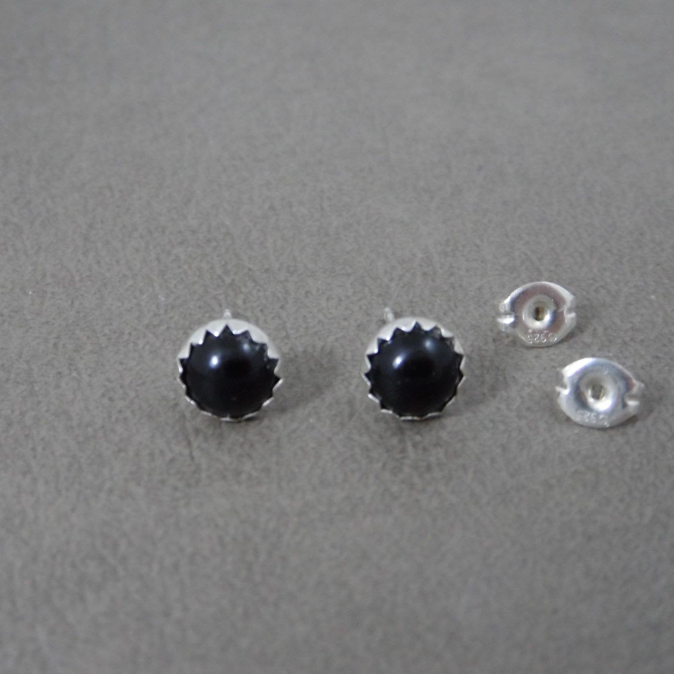 Black Onyx Studs in Sterling Silver-6mm