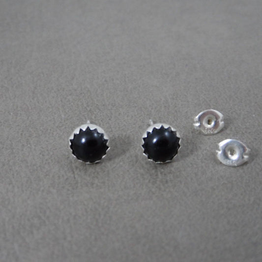 Black Onyx Studs in Sterling Silver-6mm