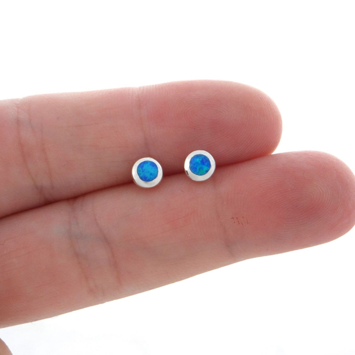 Opal Earrings in Sterling Silver-Blue Opal 5mm