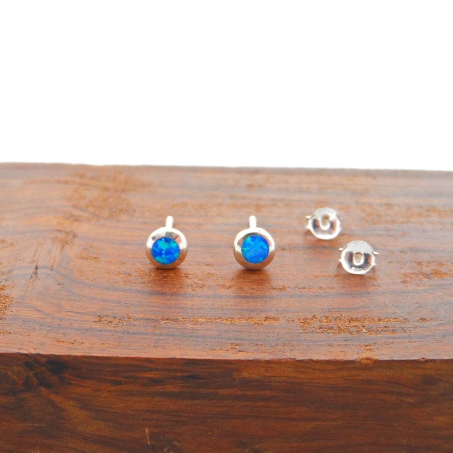 Opal Earrings in Sterling Silver-Blue Opal 5mm