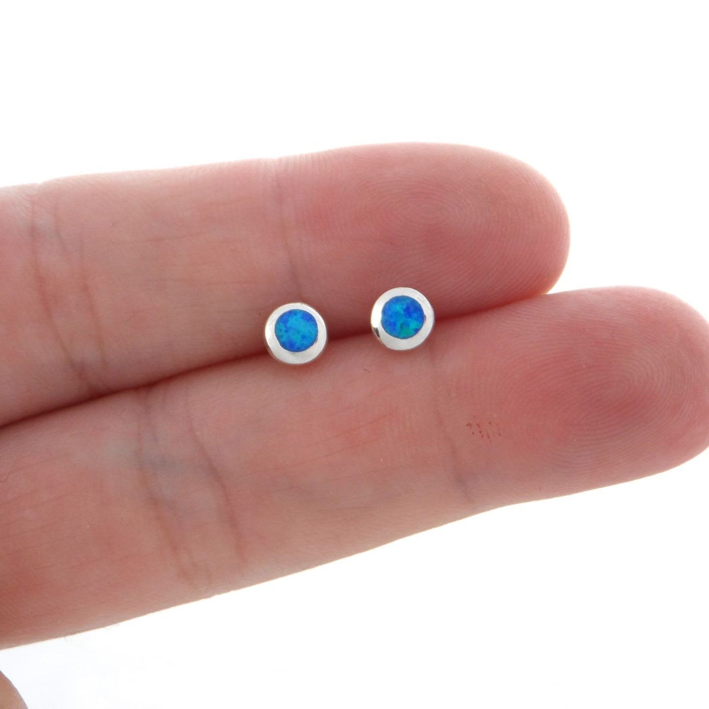 Opal Earrings in Sterling Silver-Blue Opal 5mm