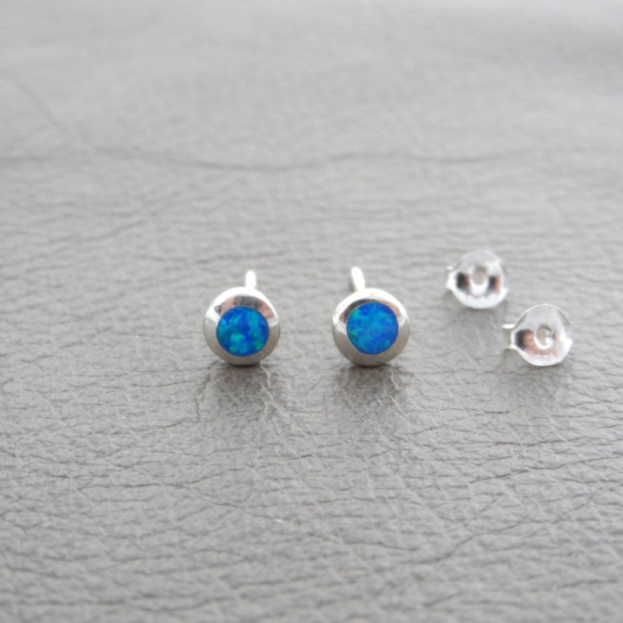 Opal Earrings in Sterling Silver-Blue Opal 5mm