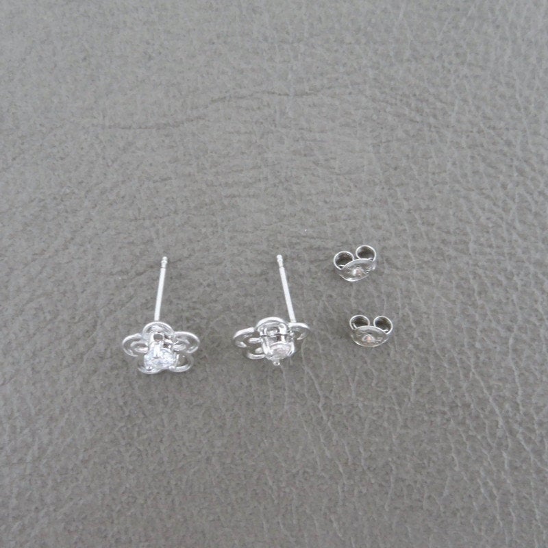 Cubic Zirconia Flower Earrings in Sterling Silver