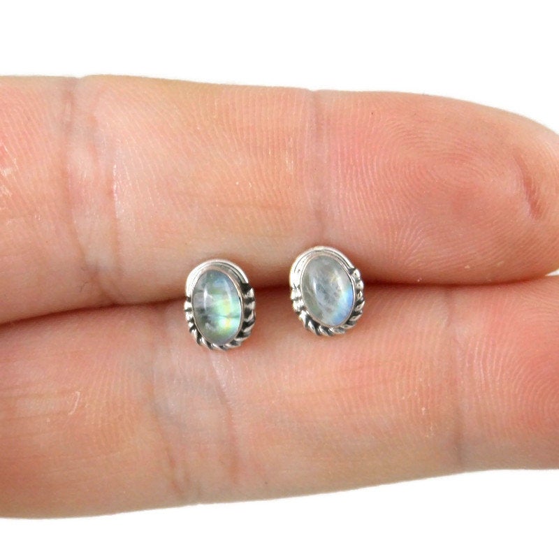 Moonstone Oval Earrings in Sterling Silver